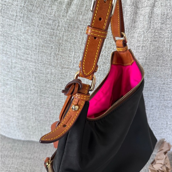 Dooney & Bourke Black Nylon Hobo with Brown Leather Trim and Gold Hardware - Picture 5 of 7